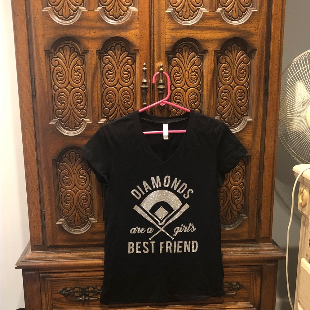 Women’s Black Graphic V-Neck Tee - Diamonds Are A Girl's Best Friend